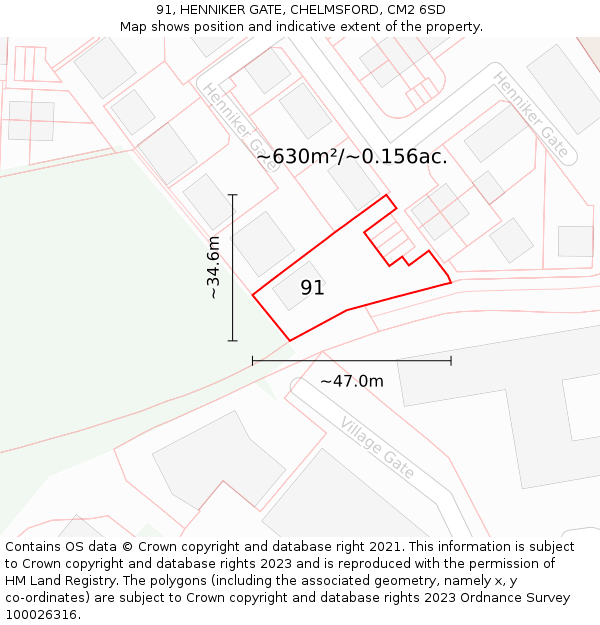 91, HENNIKER GATE, CHELMSFORD, CM2 6SD: Plot and title map