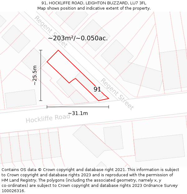 91, HOCKLIFFE ROAD, LEIGHTON BUZZARD, LU7 3FL: Plot and title map