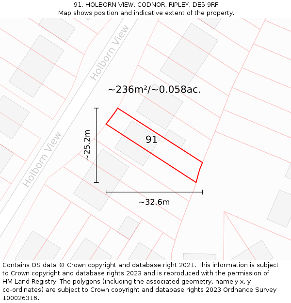 91, HOLBORN VIEW, CODNOR, RIPLEY, DE5 9RF: Plot and title map