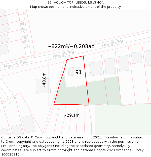 91, HOUGH TOP, LEEDS, LS13 4QN: Plot and title map