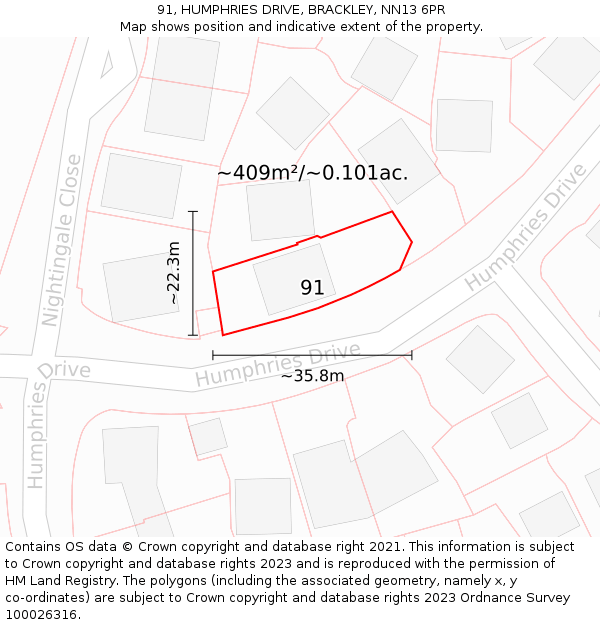 91, HUMPHRIES DRIVE, BRACKLEY, NN13 6PR: Plot and title map