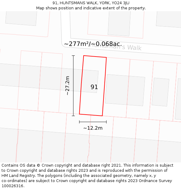 91, HUNTSMANS WALK, YORK, YO24 3JU: Plot and title map