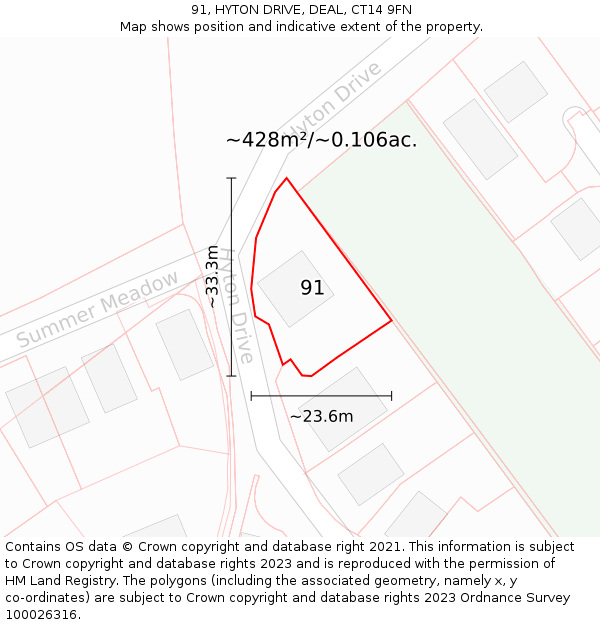 91, HYTON DRIVE, DEAL, CT14 9FN: Plot and title map