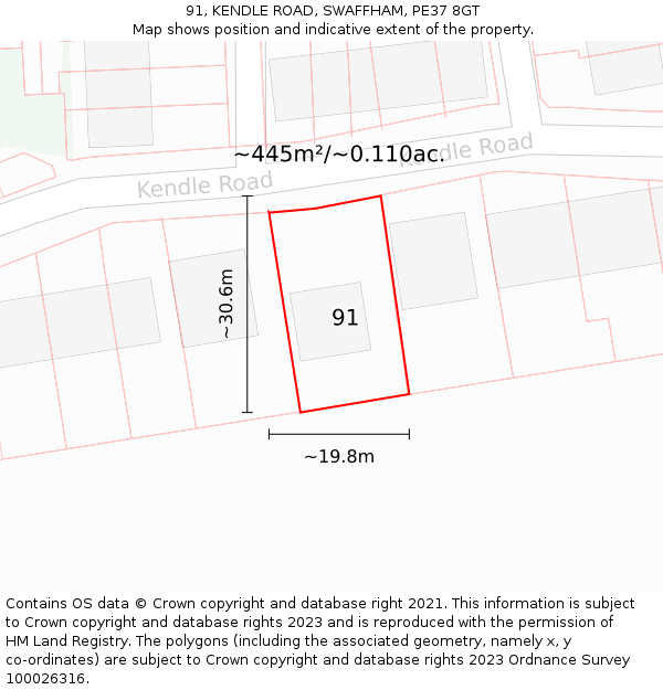 91, KENDLE ROAD, SWAFFHAM, PE37 8GT: Plot and title map