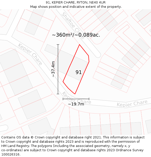 91, KEPIER CHARE, RYTON, NE40 4UR: Plot and title map