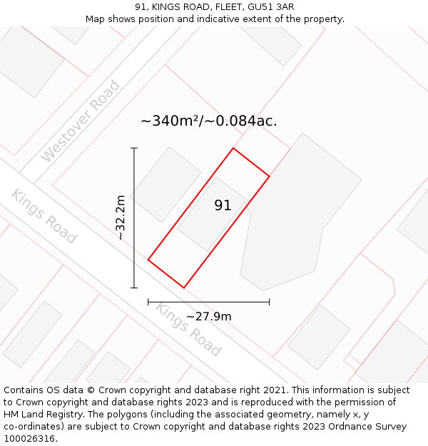 91, KINGS ROAD, FLEET, GU51 3AR: Plot and title map