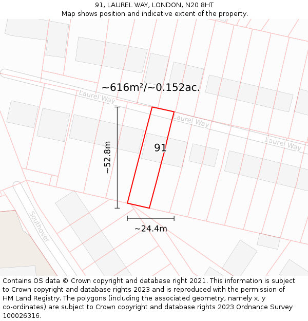 91, LAUREL WAY, LONDON, N20 8HT: Plot and title map