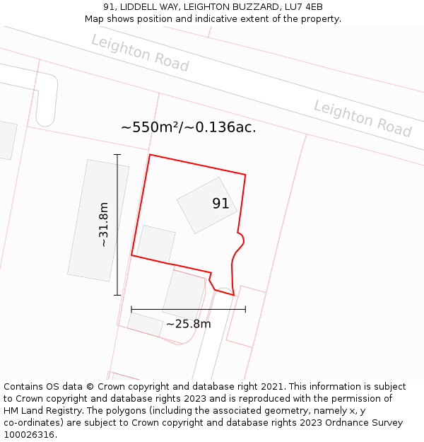 91, LIDDELL WAY, LEIGHTON BUZZARD, LU7 4EB: Plot and title map