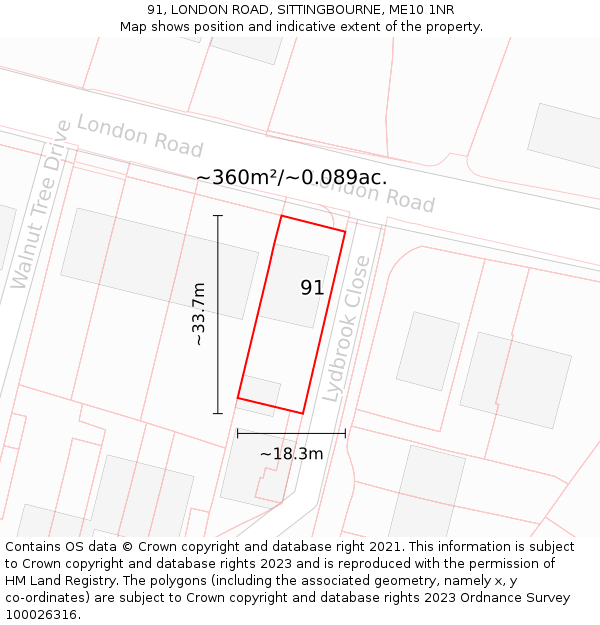 91, LONDON ROAD, SITTINGBOURNE, ME10 1NR: Plot and title map