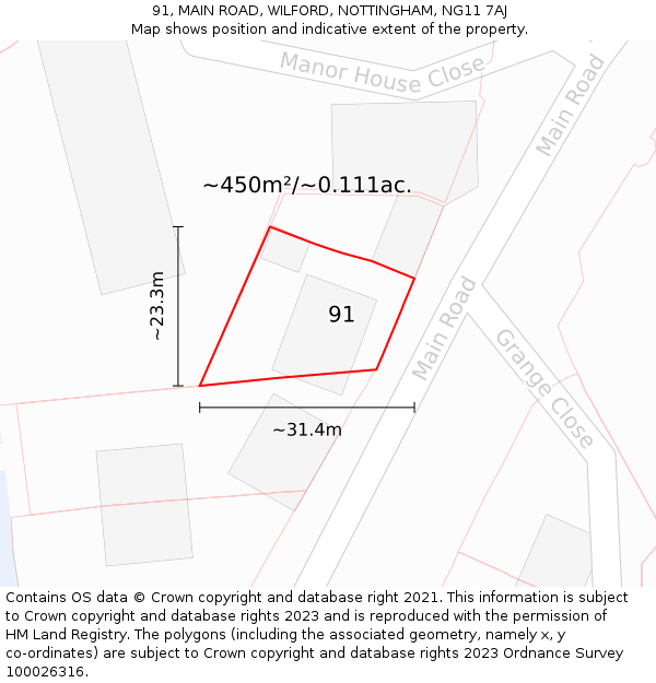 91, MAIN ROAD, WILFORD, NOTTINGHAM, NG11 7AJ: Plot and title map