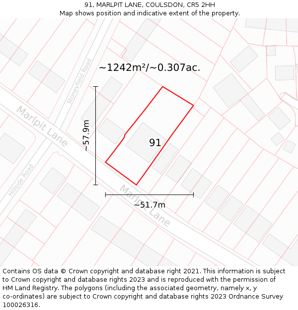91, MARLPIT LANE, COULSDON, CR5 2HH: Plot and title map