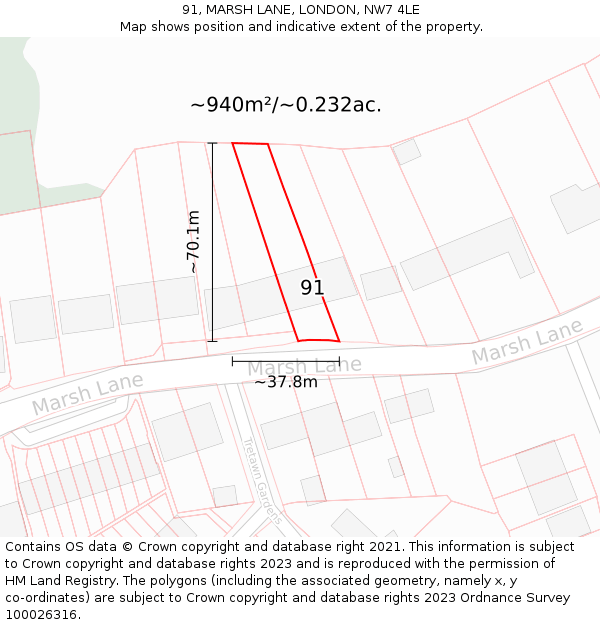 91, MARSH LANE, LONDON, NW7 4LE: Plot and title map