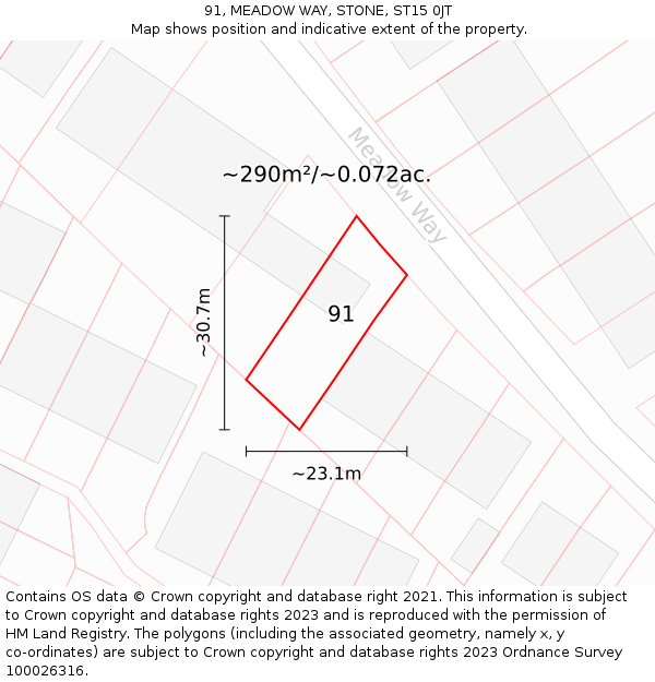 91, MEADOW WAY, STONE, ST15 0JT: Plot and title map