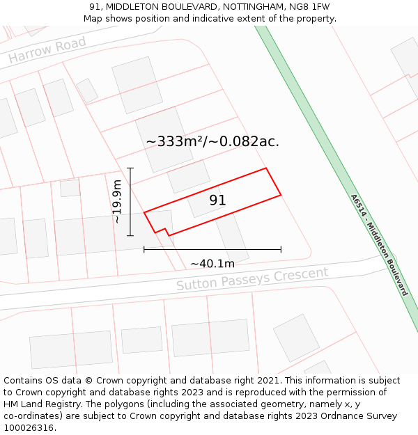 91, MIDDLETON BOULEVARD, NOTTINGHAM, NG8 1FW: Plot and title map