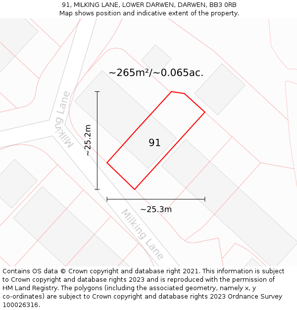 91, MILKING LANE, LOWER DARWEN, DARWEN, BB3 0RB: Plot and title map