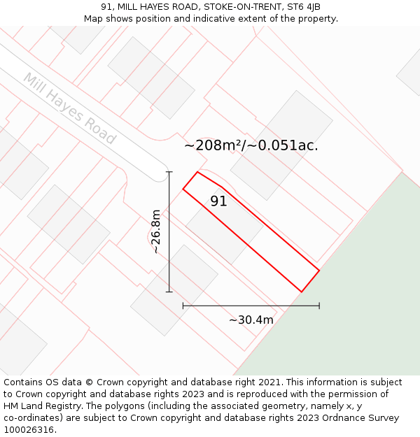 91, MILL HAYES ROAD, STOKE-ON-TRENT, ST6 4JB: Plot and title map