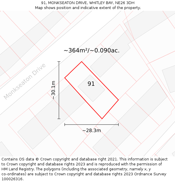 91, MONKSEATON DRIVE, WHITLEY BAY, NE26 3DH: Plot and title map
