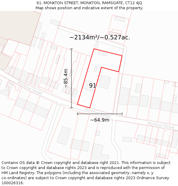 91, MONKTON STREET, MONKTON, RAMSGATE, CT12 4JQ: Plot and title map