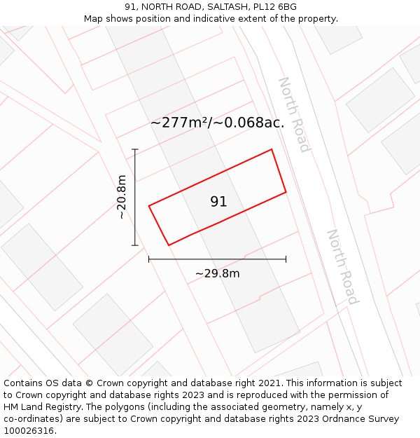 91, NORTH ROAD, SALTASH, PL12 6BG: Plot and title map