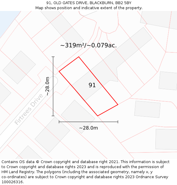 91, OLD GATES DRIVE, BLACKBURN, BB2 5BY: Plot and title map