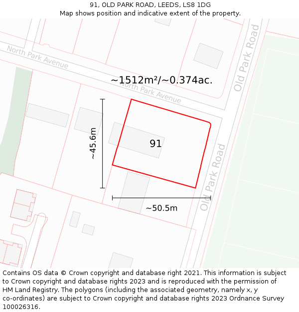 91, OLD PARK ROAD, LEEDS, LS8 1DG: Plot and title map