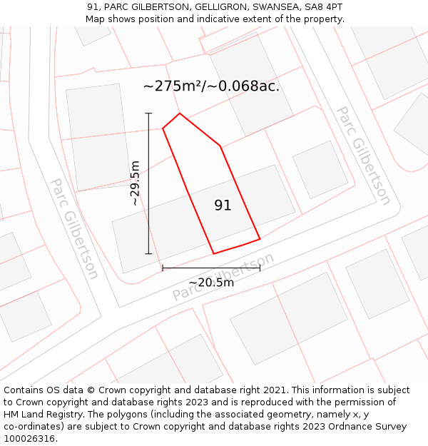 91, PARC GILBERTSON, GELLIGRON, SWANSEA, SA8 4PT: Plot and title map