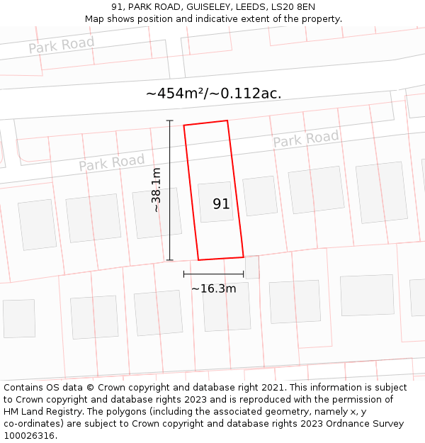 91, PARK ROAD, GUISELEY, LEEDS, LS20 8EN: Plot and title map