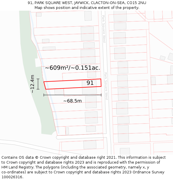 91, PARK SQUARE WEST, JAYWICK, CLACTON-ON-SEA, CO15 2NU: Plot and title map