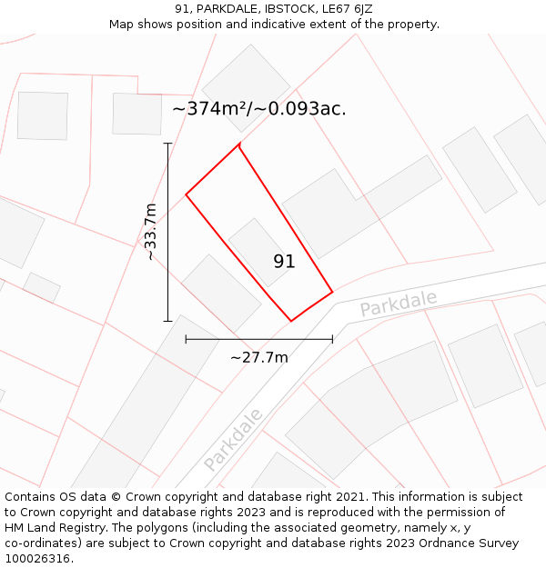 91, PARKDALE, IBSTOCK, LE67 6JZ: Plot and title map