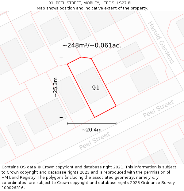 91, PEEL STREET, MORLEY, LEEDS, LS27 8HH: Plot and title map