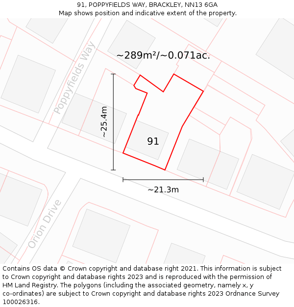 91, POPPYFIELDS WAY, BRACKLEY, NN13 6GA: Plot and title map