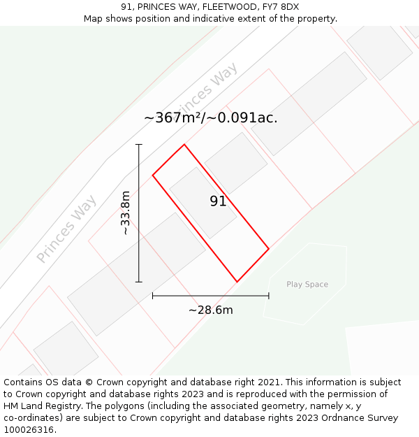 91, PRINCES WAY, FLEETWOOD, FY7 8DX: Plot and title map