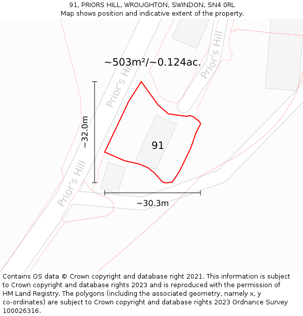 91, PRIORS HILL, WROUGHTON, SWINDON, SN4 0RL: Plot and title map