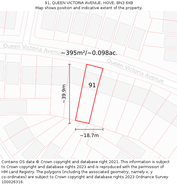 91, QUEEN VICTORIA AVENUE, HOVE, BN3 6XB: Plot and title map