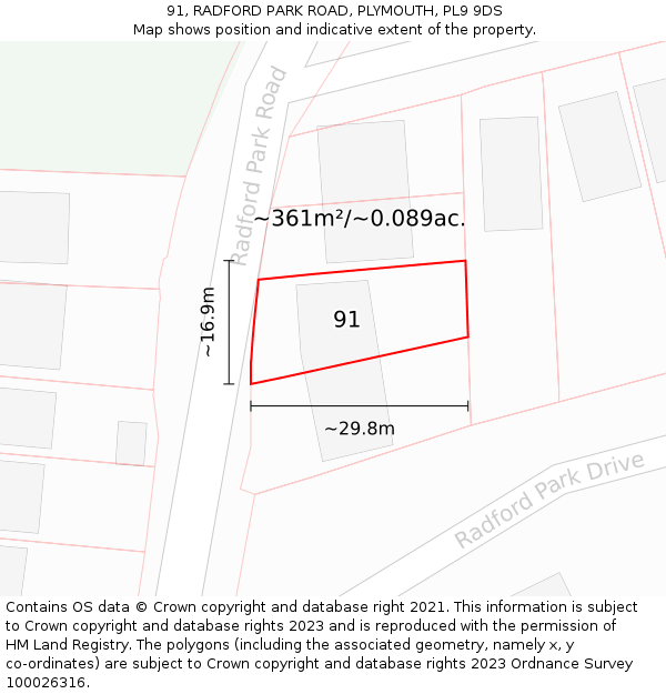 91, RADFORD PARK ROAD, PLYMOUTH, PL9 9DS: Plot and title map