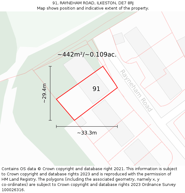 91, RAYNEHAM ROAD, ILKESTON, DE7 8RJ: Plot and title map