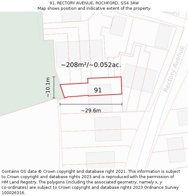 91, RECTORY AVENUE, ROCHFORD, SS4 3AW: Plot and title map