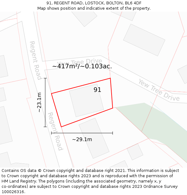 91, REGENT ROAD, LOSTOCK, BOLTON, BL6 4DF: Plot and title map