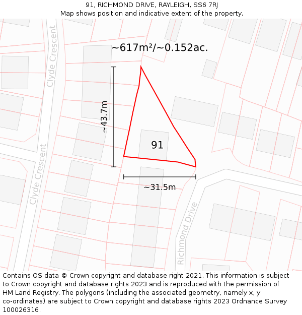 91, RICHMOND DRIVE, RAYLEIGH, SS6 7RJ: Plot and title map