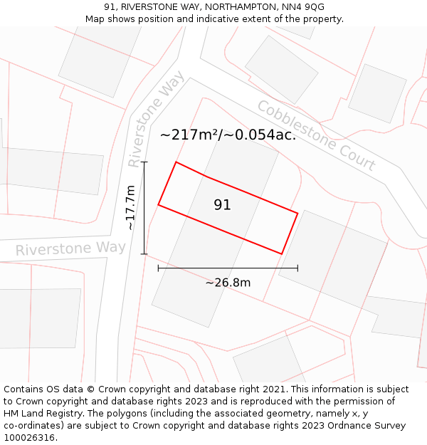 91, RIVERSTONE WAY, NORTHAMPTON, NN4 9QG: Plot and title map