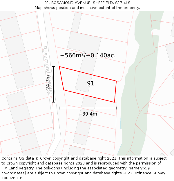 91, ROSAMOND AVENUE, SHEFFIELD, S17 4LS: Plot and title map