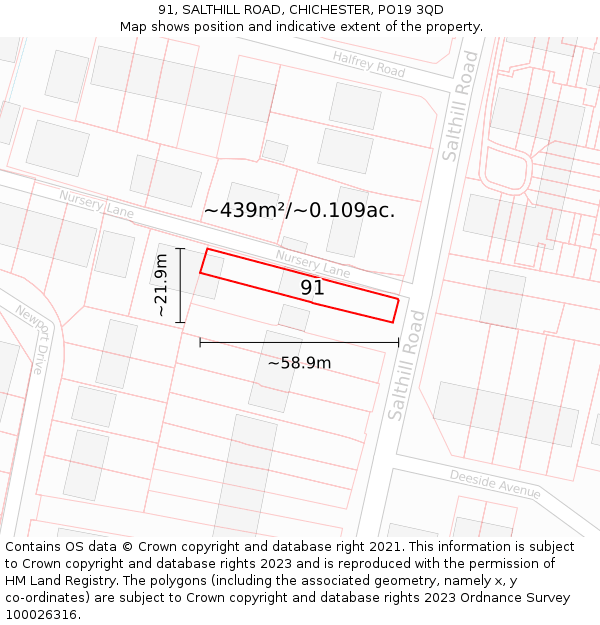 91, SALTHILL ROAD, CHICHESTER, PO19 3QD: Plot and title map