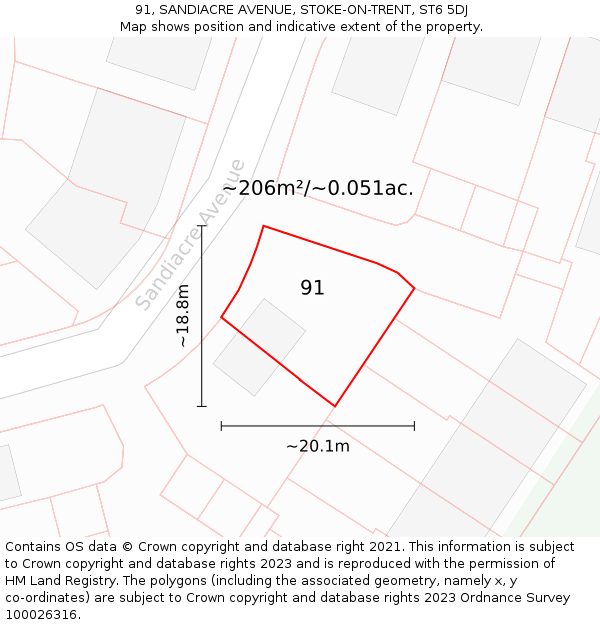 91, SANDIACRE AVENUE, STOKE-ON-TRENT, ST6 5DJ: Plot and title map