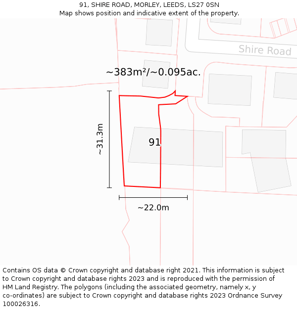 91, SHIRE ROAD, MORLEY, LEEDS, LS27 0SN: Plot and title map