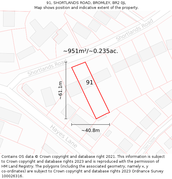 91, SHORTLANDS ROAD, BROMLEY, BR2 0JL: Plot and title map