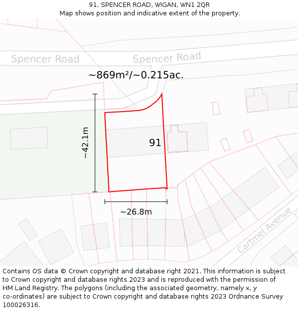 91, SPENCER ROAD, WIGAN, WN1 2QR: Plot and title map