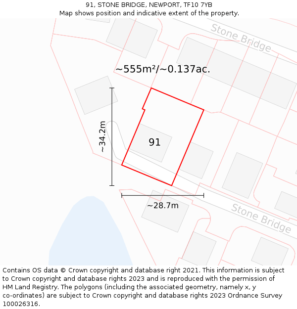 91, STONE BRIDGE, NEWPORT, TF10 7YB: Plot and title map