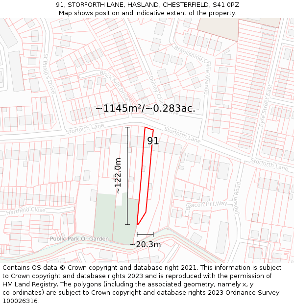 91, STORFORTH LANE, HASLAND, CHESTERFIELD, S41 0PZ: Plot and title map