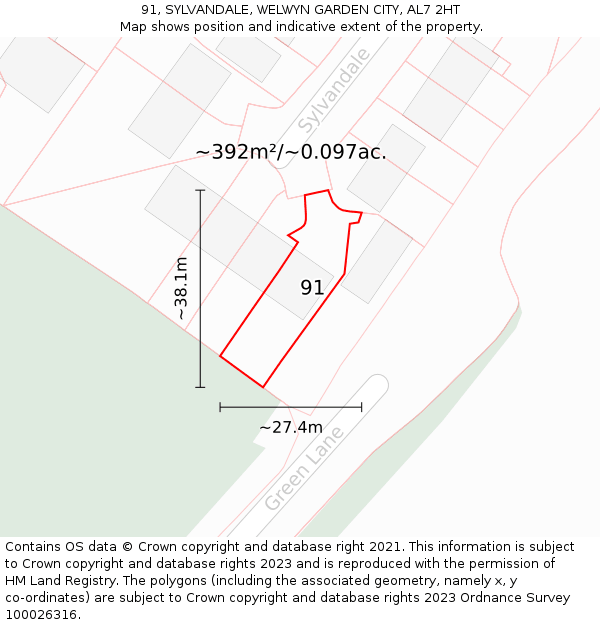 91, SYLVANDALE, WELWYN GARDEN CITY, AL7 2HT: Plot and title map