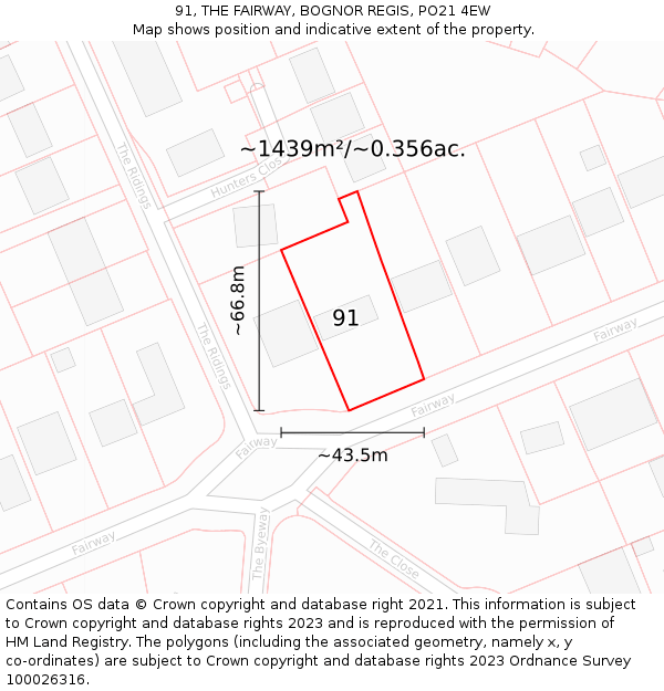 91, THE FAIRWAY, BOGNOR REGIS, PO21 4EW: Plot and title map